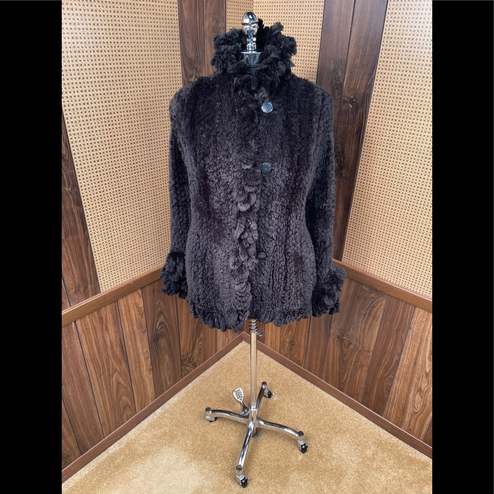 Zuki Designer Made In Canada Dyed Black Knit Sheared Beaver Fur Coat Jacket S
